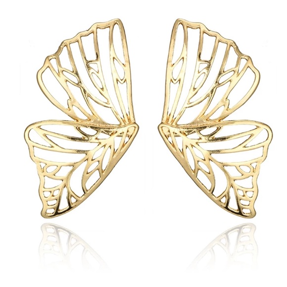 Gold Butterfly Wing Earrings - Picture 4 of 7